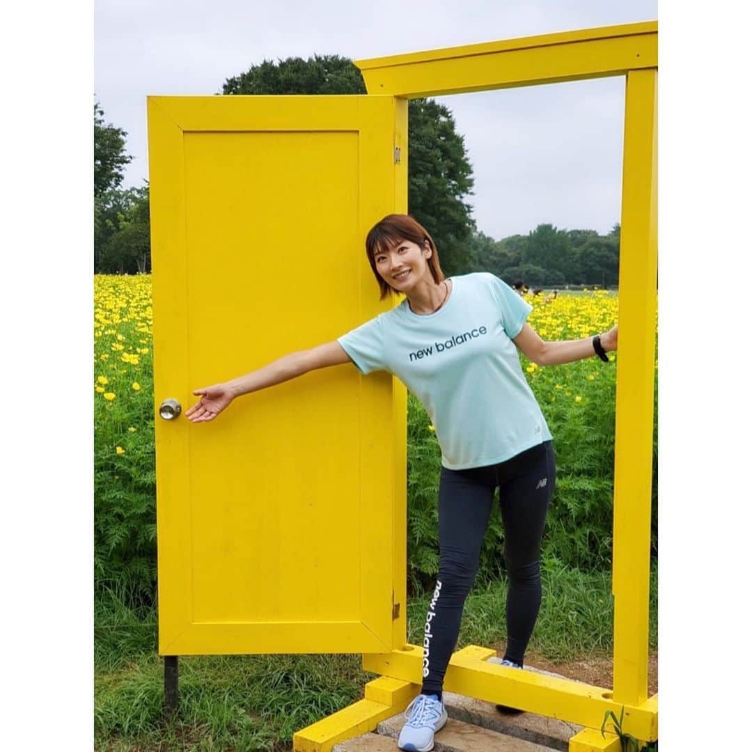 西谷綾子のインスタグラム：「✴︎ 昭和記念公園 walking7.5km  緑多く🌳キバナコスモス🌼ひまわり🌻畑に癒された☺️✨‼️  ※写真の時だけマスク外してます✨」