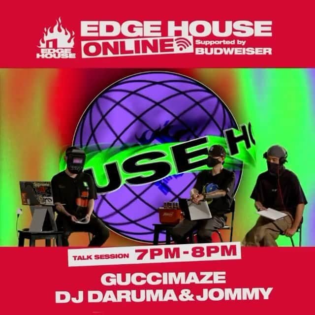 DJ DARUMAのインスタグラム：「バドワイザーさんと番組を作りました🍺 放送は29日(土)📡 ''GUCCIMAZE大解剖''から 我々のDJセットまで超刺激的な内容です😘 チェケ。」