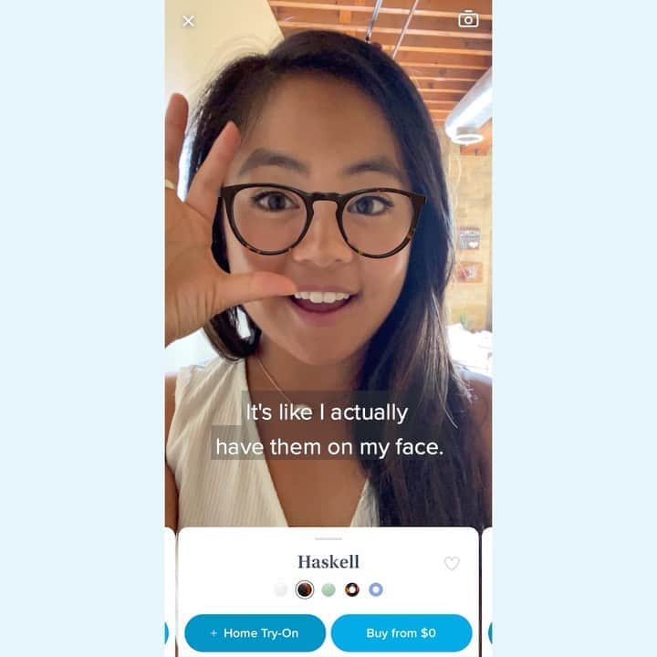 Warby Parkerのインスタグラム：「Welcome to the future! The Virtual Try-On tool in our app instantly shows you how frames realistically fit and look on your face 👍 Download our app to get started!」