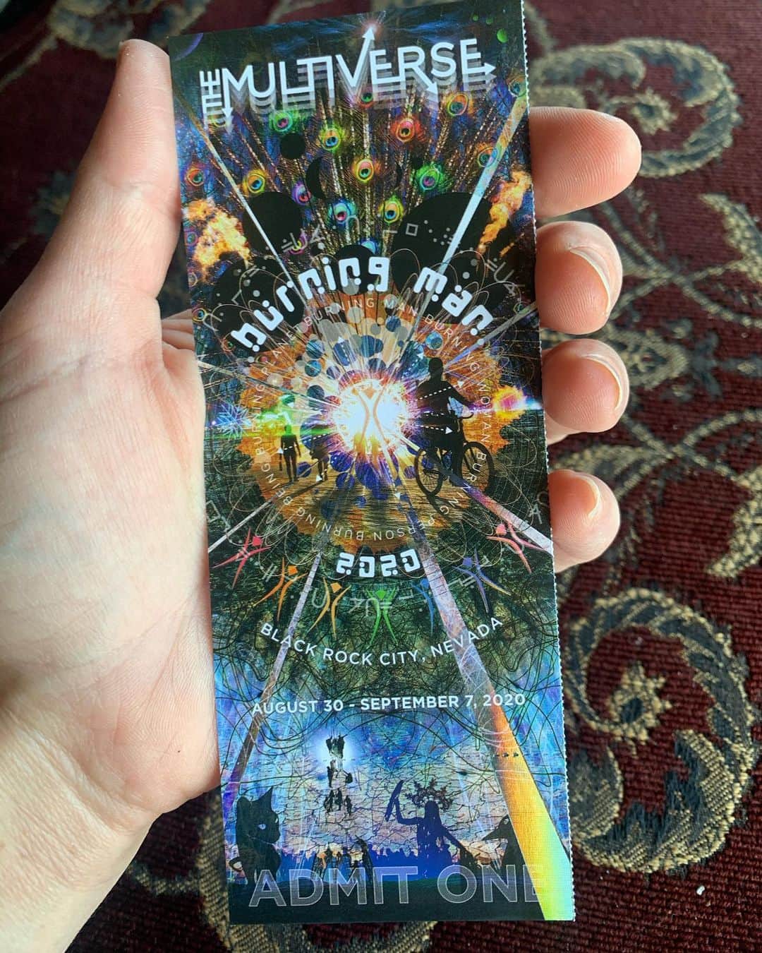 ボニー・モーガンのインスタグラム：「I almost cried when I got this in the mail. Somewhere in the multiverse, in the further Adventures of Bon & Dad, we would have loaded up the van and been well on our way for our 8th journey home to help build our fair Black Rock City. Thank you @burningman for the ticket, for reminding me that somewhere in time we are all together in the Dust. Ring the bell and Burn Bright my friends! #adventuresofbonanddad #burningman #multiverse #wheresmyportalgun #home #seeyouinthedust #blackrockcity #playaclown #wishiwashome #seeyoudowntheroad #burnbright #burningman2020 #bendybonnie」