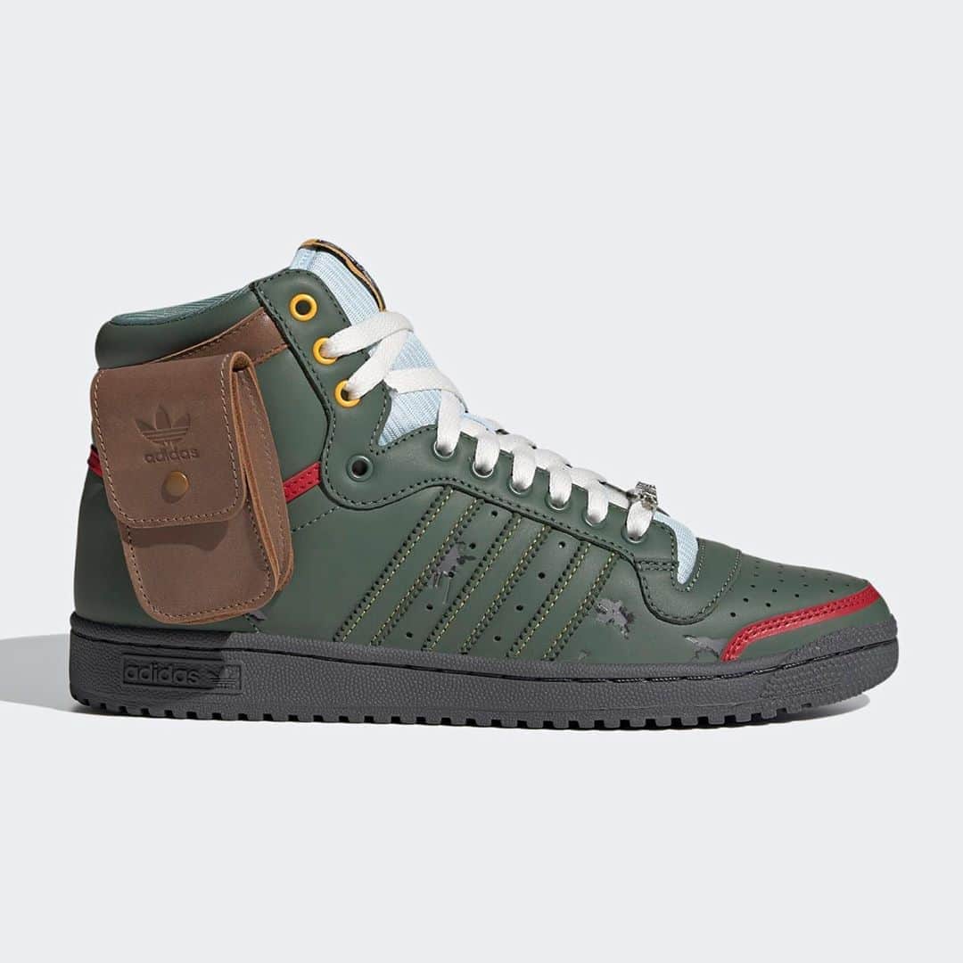HYPEBEASTさんのインスタグラム写真 - (HYPEBEASTInstagram)「@hypebeastkicks: @starwars and @adidasoriginals continues to celebrate ‘The Empire Strikes Back‘s 40th anniversary with a collaborative Boba Fett-inspired Top Ten Hi. Drawing from his famous battle armor, the shoe takes on an olive green upper with “battle scars” detailing, a special “Boba” tongue tag, red trims, yellow eyestays and his badges at the heel and medial collar. Rounding out the look is a large brown pouch on the lateral collar which acknowledges his utility belt. It’s set to release at the @adidas UK webstore on September 24 for approximately $111 USD.⁠⠀ Photo: adidas」8月25日 11時19分 - hypebeast