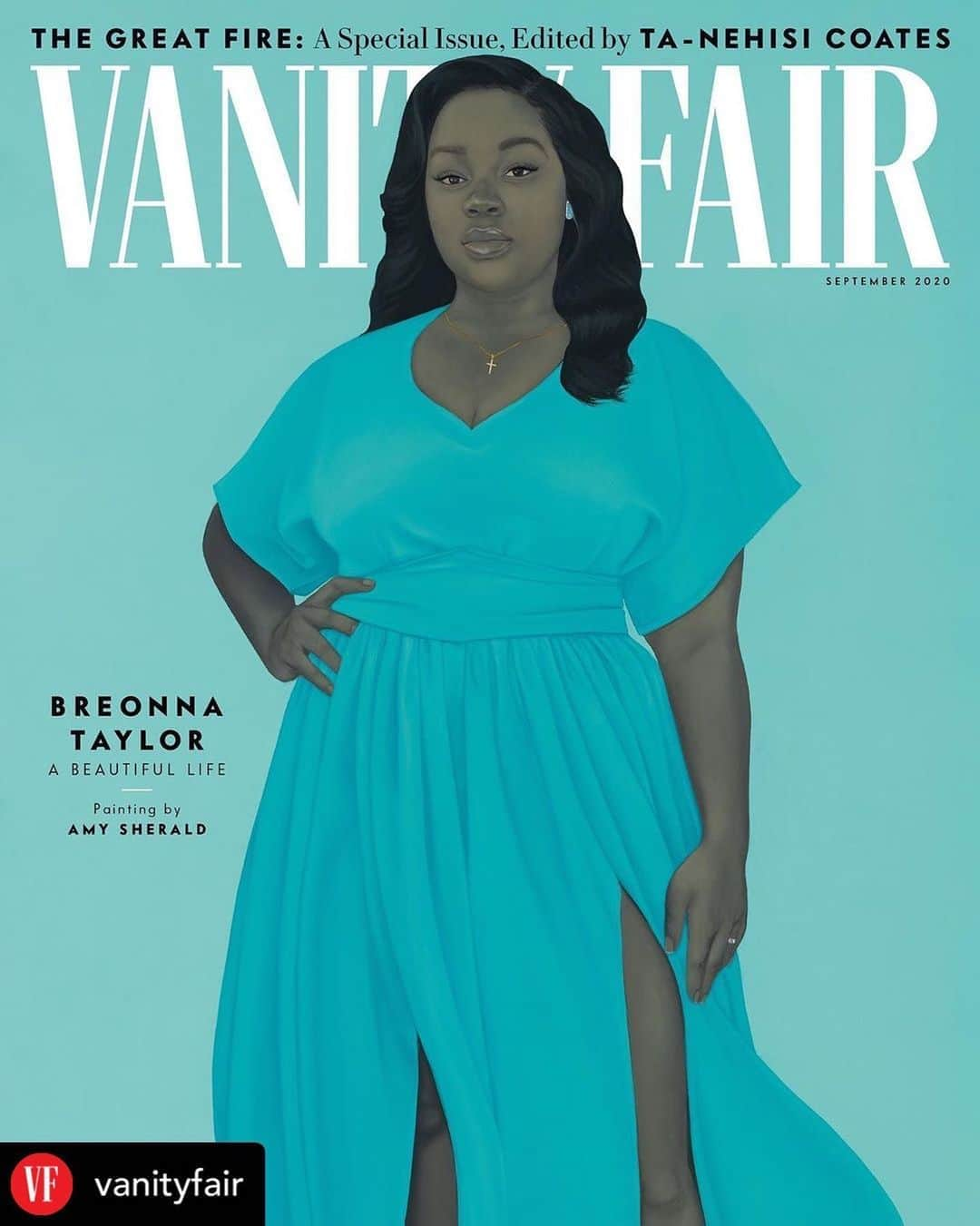 ボリス・コジョーさんのインスタグラム写真 - (ボリス・コジョーInstagram)「Repost @vanityfair Presenting Breonna Taylor for Vanity Fair’s September issue, “The Great Fire.”   Five months have passed since police killed Breonna Taylor in her own home, a violent crime that our September issue guest editor Ta-Nehisi Coates ascribes to a belief in Black people as a disaster, as calamity. “I don’t know how else to comprehend the jackboots bashing in Breonna Taylor’s door and spraying her home with bullets, except the belief that they were fighting some Great Fire—demonic, unnatural, inhuman.”   Coates chose the "The Great Fire" as the theme for the issue, which assembles activists, artists, and writers to offer a portrait of hope in a world where the possibility of a legitimate anti-racist majority is emerging for the first time in American history. “Something is happening,” writes @tanehisipcoates, “and I think to understand it, we must better understand the nature of this Great Fire.”   For his cover story, Coates tells Breonna’s story through the words of her mother. Also in the issue: an oral history of the historic days after George Floyd's death; a portfolio of creatives and visionaries who capture the spirit—and urgency—of the moment; director @ava DuVernay's conversation with revolutionary Angela Davis; and much more. Read “The Great Fire” at the link in bio now. Painting by Amy Sherald (@asherald).」8月25日 3時12分 - boriskodjoe