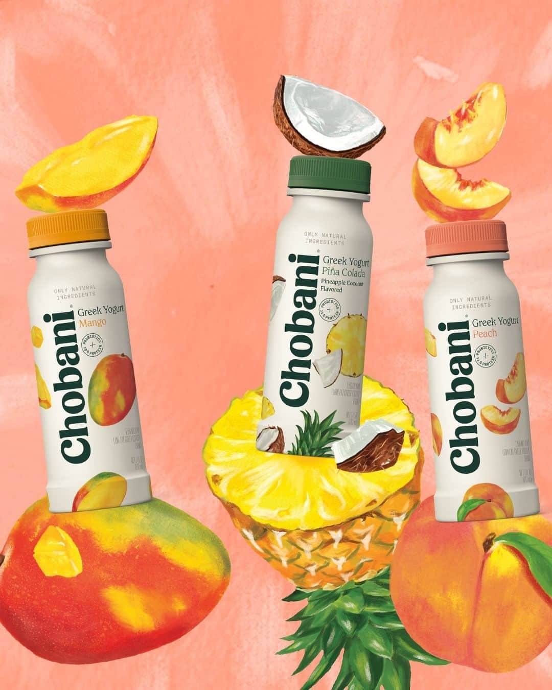 Chobaniのインスタグラム：「When your spoon needs a rest, our tasty, nutritious Greek Yogurt drinks are snacks you can sip. Which ones have you tried? Comment with 🥭, 🥥, or 🍑!」
