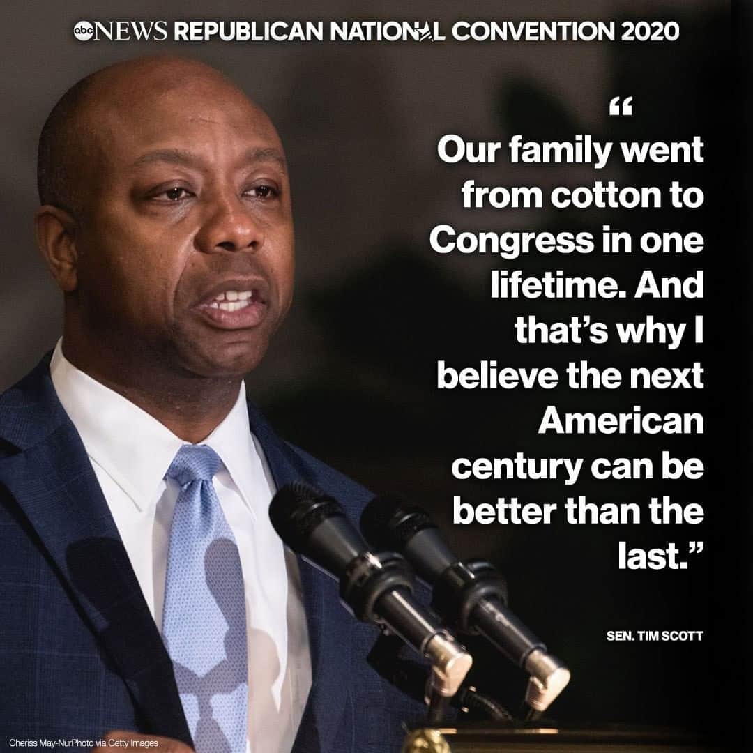 ABC Newsさんのインスタグラム写真 - (ABC NewsInstagram)「Sen. Tim Scott: “Our family went from cotton to Congress in one lifetime. And that’s why I believe the next American century can be better than the last.” #RNC2020」8月25日 12時15分 - abcnews