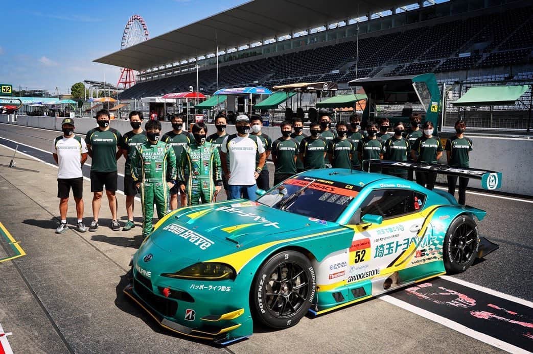 熊林保奈美のインスタグラム：「* . SUPER GT 第3戦 埼玉トヨペットGreen Brave 52号車は予選5番手から12位で チェッカーを受けました！🏁 . ピットアウト後 順位を大きく落としてしまいましたが、 吉田選手の安定した走りで 12位まで追い上げました！ . 予選でも決勝でも、 到底75㎏を乗せているとは思えない走りでした。 . 応援ありがとうございました！ 次戦も応援よろしくお願いします！💚 . * #埼玉トヨペット #埼玉トヨペットgreenbrave #GreenBrave #supergt #supergt2020 #GT300」