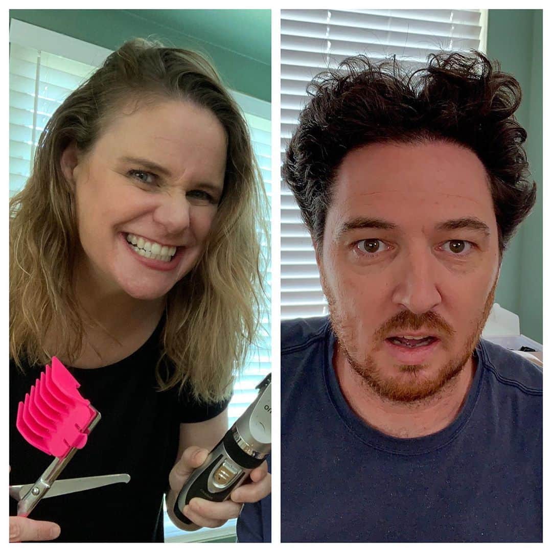 アンドリア・バーバーのインスタグラム：「Michael said he needed a haircut. I said, “Well I have dog clippers...and I’m a Barber!” 😆💈✂️🐩 New vlog, link in bio!」