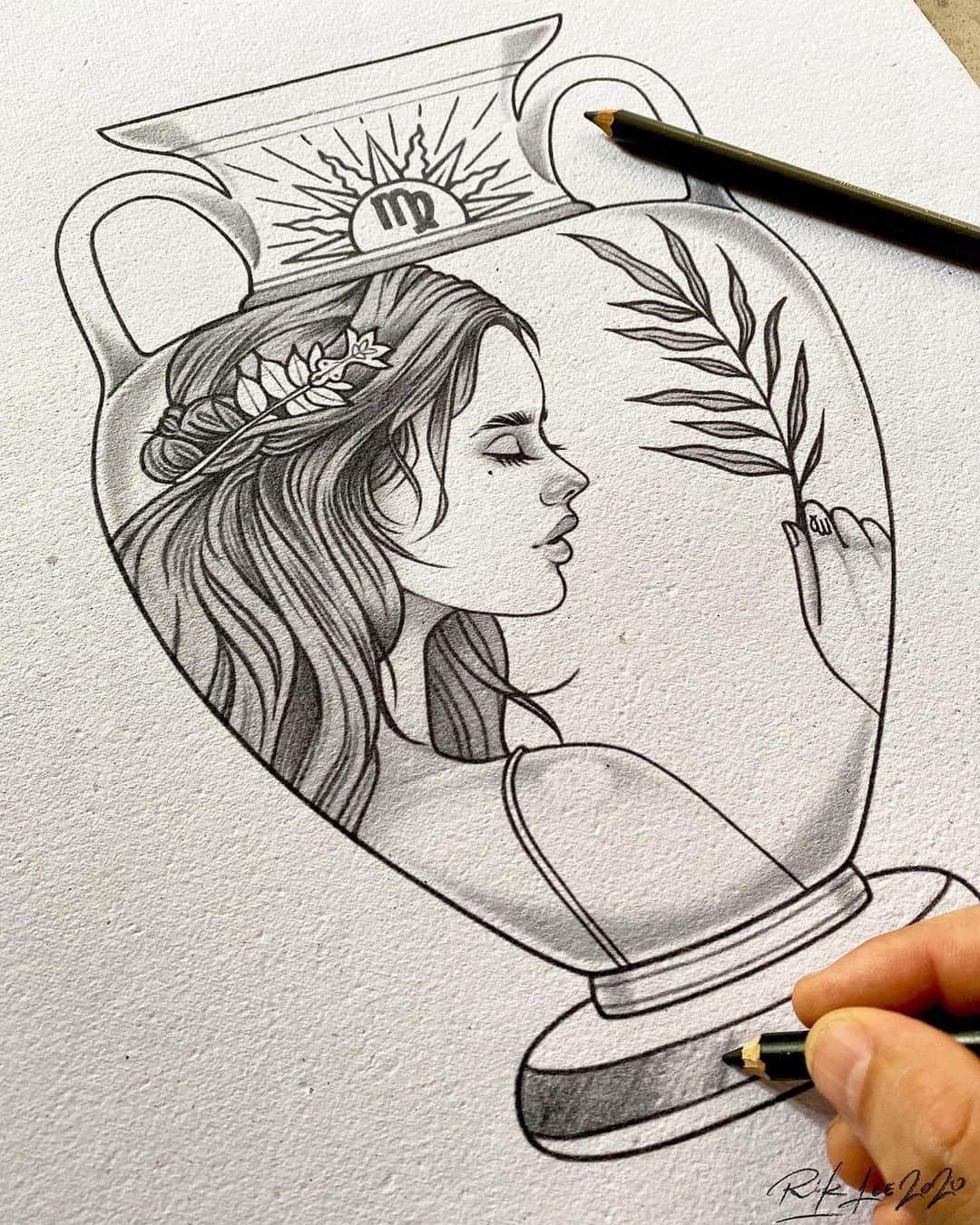 Rik Leeさんのインスタグラム写真 - (Rik LeeInstagram)「The beginning of a new series. Can you guess the theme? Hint: There’ll be 12 pieces. Another hint: The first one is called Virgo  . #riklee #illustration #art #graphicdesign #drawing #vase #virgo #zodiac #horoscope  #babylon」8月25日 9時37分 - rikleeillustration
