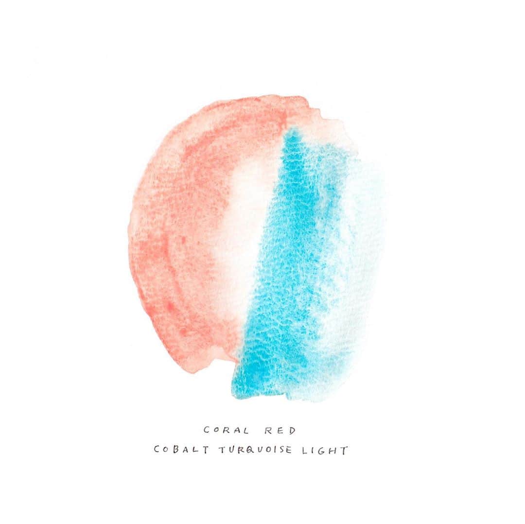 KEINA HIGASHIDEのインスタグラム：「#colorjournalproject  きょうの気分はこんな色。  育児だけにならないよう 自由時間にいろいろ作ってみたら 気持ちがスッキリした。  CORAL RED COBALT TURQUOISE LIGHT  #colorjournal #watercolor #水彩 #watercolorpainting #journal」
