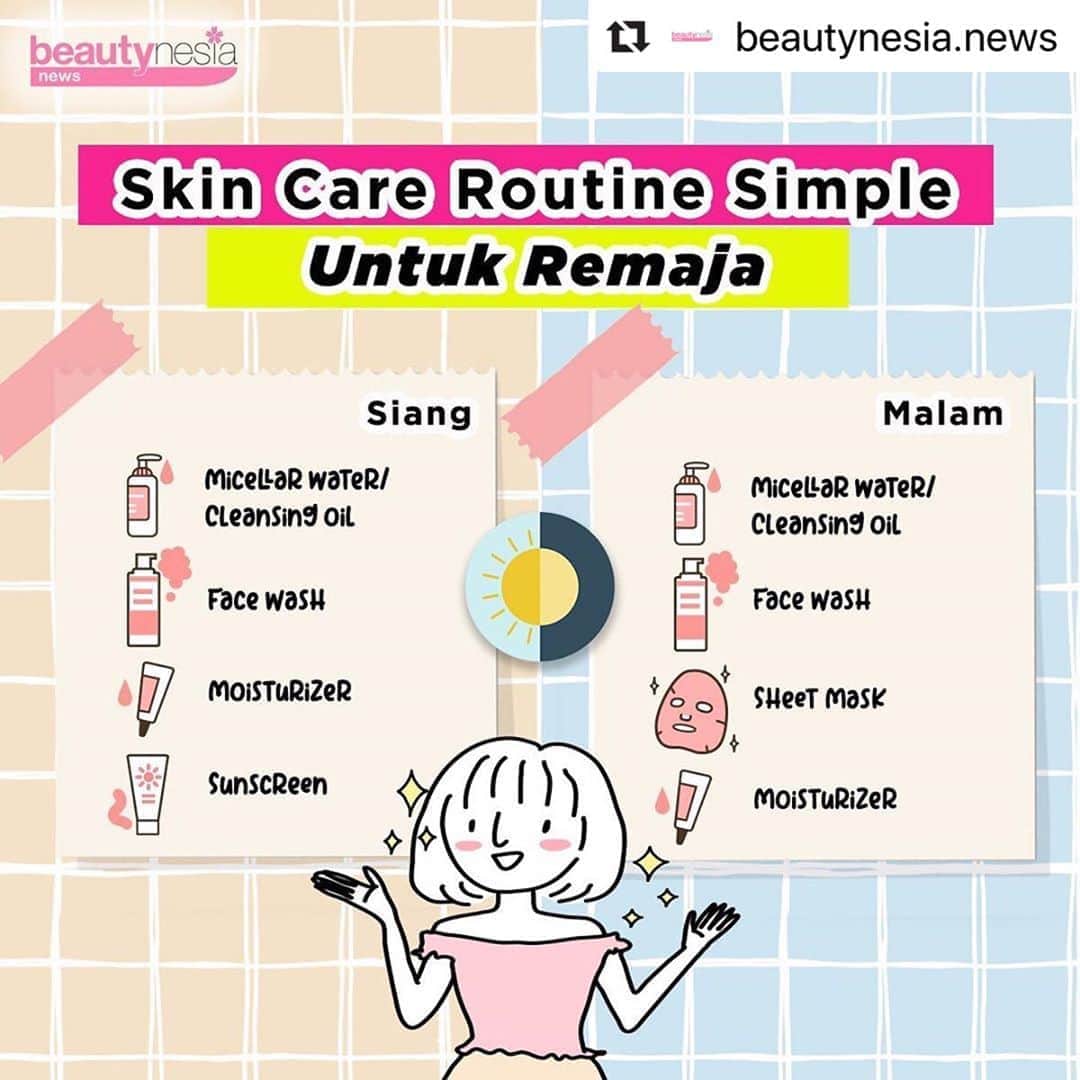 のインスタグラム：「Mulai sekarang jangan samakan tahapan skincare kamu di pagi dan malam hari, ya! Walau sama-sama memiliki manfaat, tapiiiiii khasiatnya akan lebih maksimal kalau kamu melakukannya dengan tepat.⁣ ⁣ Yuk, coba cek daftar di atas agar semakin #glowing 😊✨✨ Remider : Please girls! Jangan malas bersihin wajah dimalam hari yaaaa. Itu hukumnya wajib 😁  ⁣ #BeautyNesiaNews #Glowing2020 #Skincare #TipsSkincare #Sunscreen #BeautyTips #TipsCantik #TipsKecantikan #SkincarePagi #SkincareMalam #NightSkincareRoutine #MorningSkincareRoutine #SkincareRoutine」