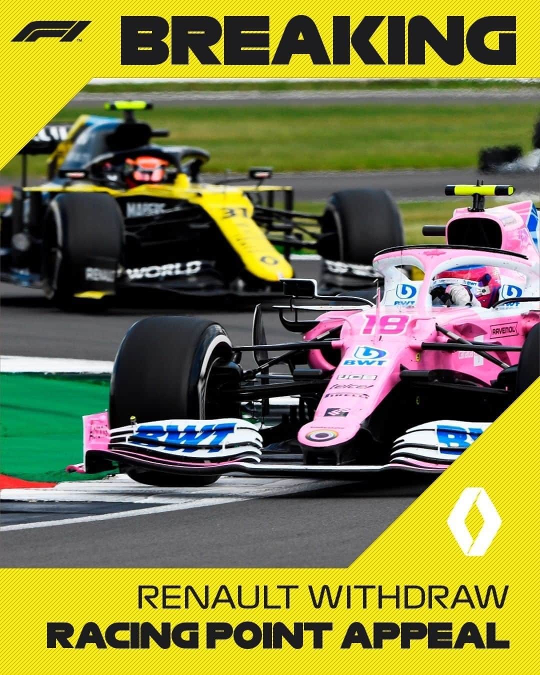 F1さんのインスタグラム写真 - (F1Instagram)「@renaultf1team withdraw their appeal against the FIA's ruling on the 2020 Racing Point . "The controversy of the start of this season should be put behind us", the team said in a statement. For more on this story visit F1.com . #F1 #Formula1」8月26日 5時12分 - f1