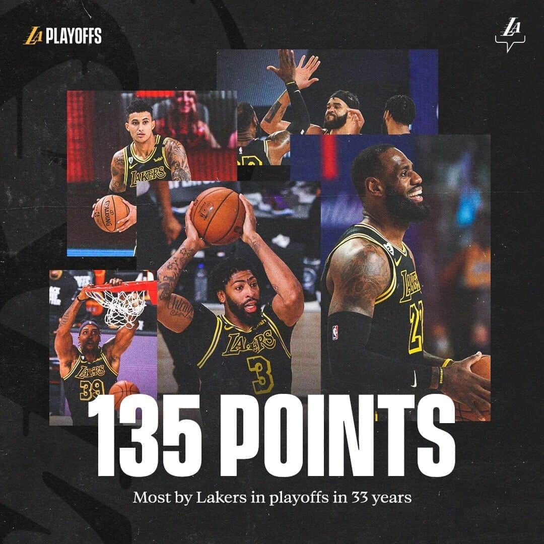 Los Angeles Lakersさんのインスタグラム写真 - (Los Angeles LakersInstagram)「Our most points in a playoff game since the 1987 Finals 🔥」8月26日 5時39分 - lakers