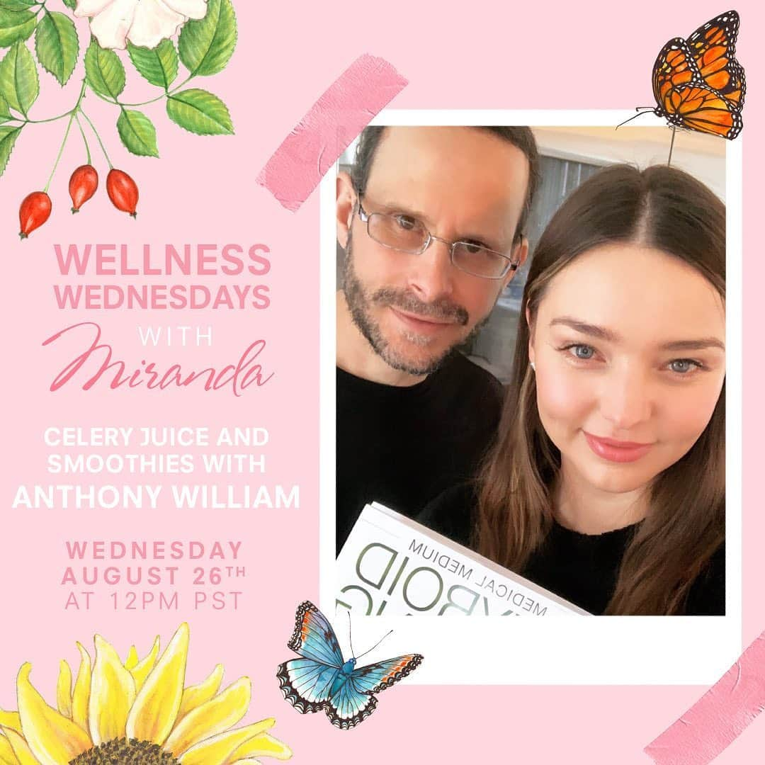 ミランダ・カーさんのインスタグラム写真 - (ミランダ・カーInstagram)「So excited to have Anthony William on Wellness Wednesday tomorrow ✨💖@medicalmedium and I are going to be making fresh cold-pressed celery juice and his Heavy Metal Detox Smoothie that I drink every morning 💚🍊 Make sure you have celery and the ingredients below if you want to follow along tomorrow 🙌His recipes have been so helpful for me. To learn more about the benefits of celery juice and the Heavy Metal Detox Smoothie read the swipe up links on my story 🥰    Heavy Metal Detox Smoothie Ingredients:  2 bananas 2 cups wild blueberries  1 cup cilantro  1 cup orange juice  1 tsp barley grass juice powder  1 tsp spirulina  1 small handful of Atlantic dulse  Optional: water or coconut water or fresh orange juice to blend」8月26日 6時08分 - mirandakerr