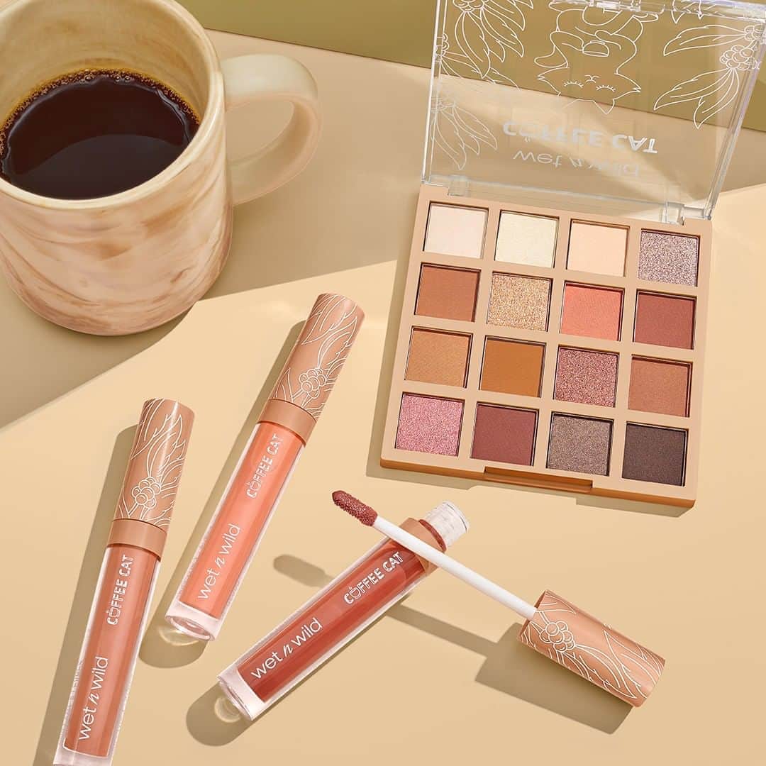wet'n wild beautyさんのインスタグラム写真 - (wet'n wild beautyInstagram)「Stay as cool as a coffee-sipping cool cat with the latte-smooth neutrals of Coffee Cat! 🐱☕ Customize your beauty brew with a 16-pan shadow palette and high-shine lip glosses enriched with Marula Oil, all scented with the enticing aroma of coffee!  Available NOW at wetnwildbeauty.com! Coming to @Ultabeauty online and in-stores (8/30).  #wetnwild #CoffeeCat #IceCreamBee」8月26日 6時23分 - wetnwildbeauty