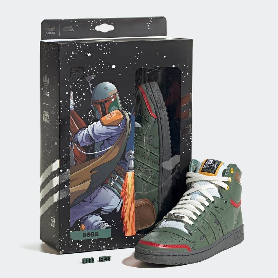 Sneaker Newsさんのインスタグラム写真 - (Sneaker NewsInstagram)「When it comes to Star Wars, we know packaging is as important as its contents. Boba Fett comes to life in sneaker form as part of the film franchise's ongoing partnership with adidas. For a closer look at this Top Ten Hi, tap the link in our bio.」8月26日 5時01分 - sneakernews