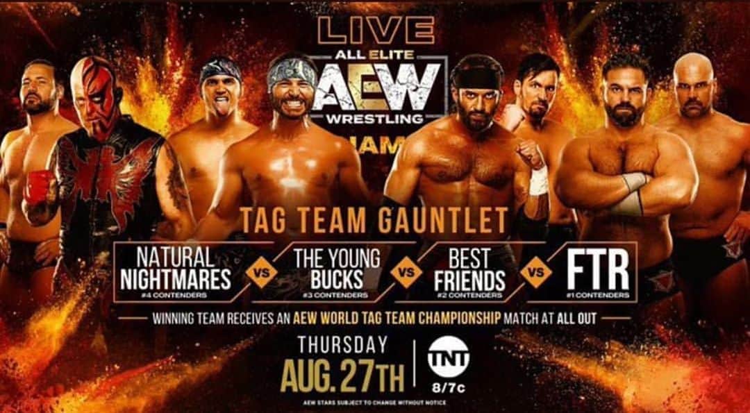 マット・ジャクソンのインスタグラム：「Thursday on #AEWDynamite, we’re going to have to win 3 separate tag matches consecutively, & yes that includes the inevitable showdown against FTR. Then, we’ll get our Revolution re-match against @kennyomegamanx & @hangmanadampage at #AEWAllOut!」