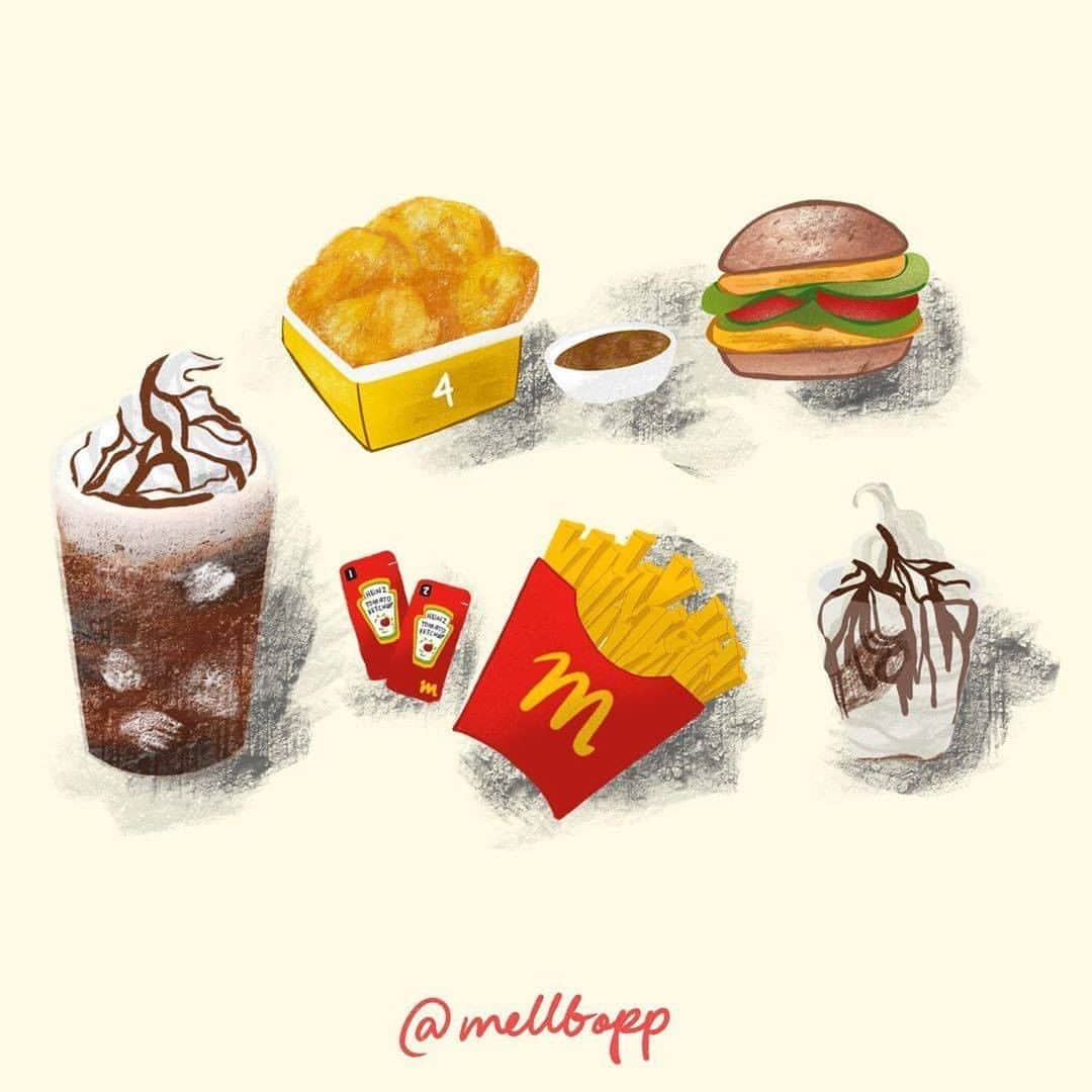 McDonald's Philippinesのインスタグラム：「We spy with our eyes something delicious! Double tap if you spot your McDo faves here, or enjoy them for real when you Drive-thru McDo! 👋  Thanks @mellbopp for this cool artwork. 💯」