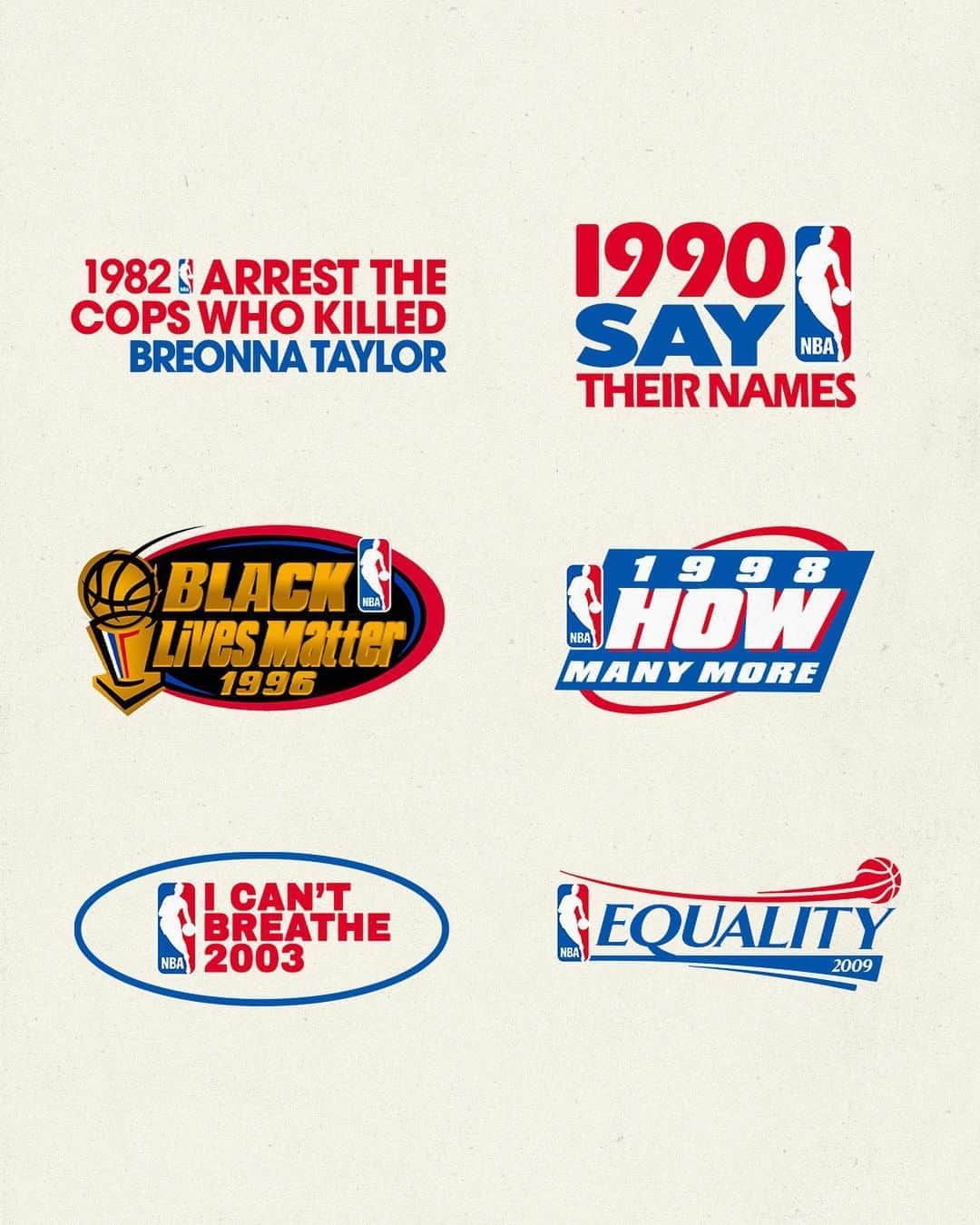 Nice Kicksさんのインスタグラム写真 - (Nice KicksInstagram)「@josiel.gco recreated these classic NBA Playoff logos to include important social justice messages.  #Equality #ICantBreathe #HowManyMore #SayTheirNames #arrestthecopswhokilledbreonnataylor #BlackLivesMatter #JusticeForJacobBlake」8月26日 8時56分 - nicekicks
