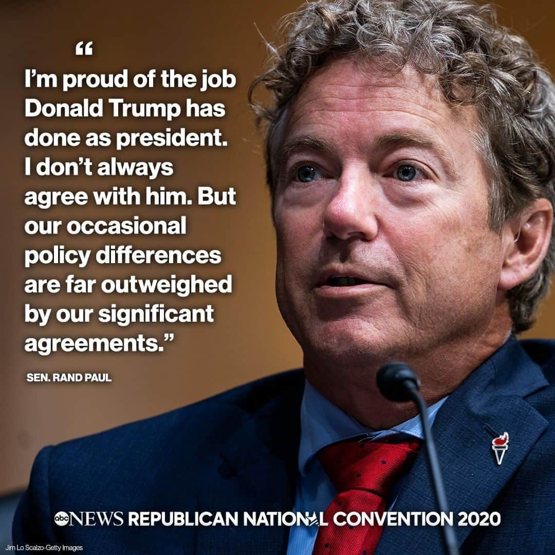 ABC Newsさんのインスタグラム写真 - (ABC NewsInstagram)「Sen. Rand Paul tells #RNC2020 he's "proud of the job Donald Trump has done as president. I don't always agree with him. But our occasional policy differences are far outweighed by our significant agreements."」8月26日 9時58分 - abcnews