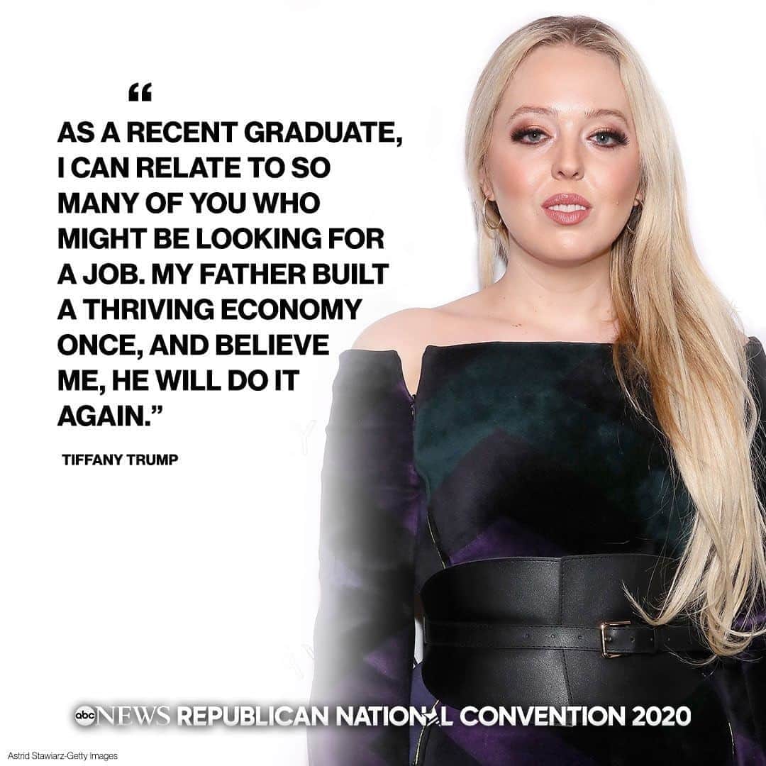 ABC Newsさんのインスタグラム写真 - (ABC NewsInstagram)「Tiffany Trump: "As a recent graduate, I can relate to so many of you who might be looking for a job. My father built a thriving economy once, and believe me, he will do it again." #RNC2020」8月26日 10時38分 - abcnews