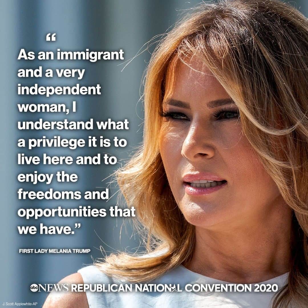 ABC Newsさんのインスタグラム写真 - (ABC NewsInstagram)「Melania Trump calls becoming a U.S. citizen "one of the proudest moments in my life, because with hard work and determination, I was able to achieve my own American dream." #melaniatrump #immigration #americandream #RNC2020」8月26日 12時28分 - abcnews