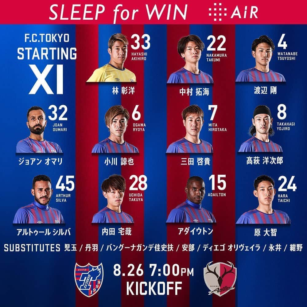 FC東京オフィシャルグッズさんのインスタグラム写真 - (FC東京オフィシャルグッズInstagram)「🔵🔴 #STARTINGXI #TokyoKashima  vs #鹿島アントラーズ スターティングメンバーが発表されました!!🔵🔴 @fctokyoofficial  #AiR #STAYWITHTOKYO #FC東京 #fctokyo #tokyo」8月26日 16時44分 - fctokyoofficial