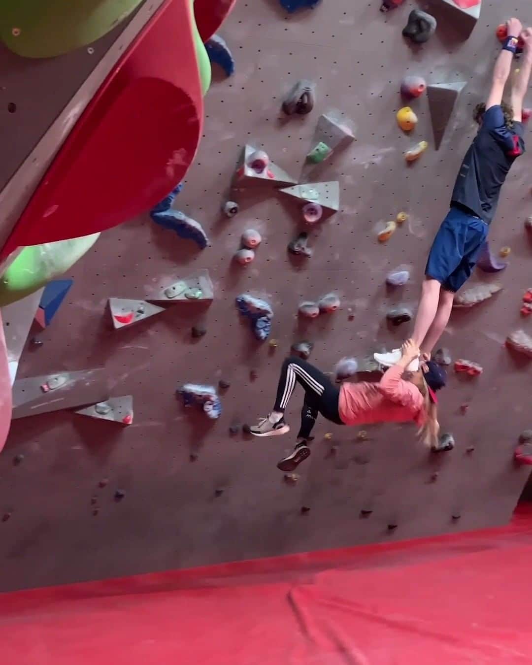 レッドブルのインスタグラム：「there’s a first for everything… and this one involves @petra_klingler and @giuliano_cameroni showing everyone UP 🤯 💪   #redbull #givesyouwings #climbing #climbingwall #fitness」