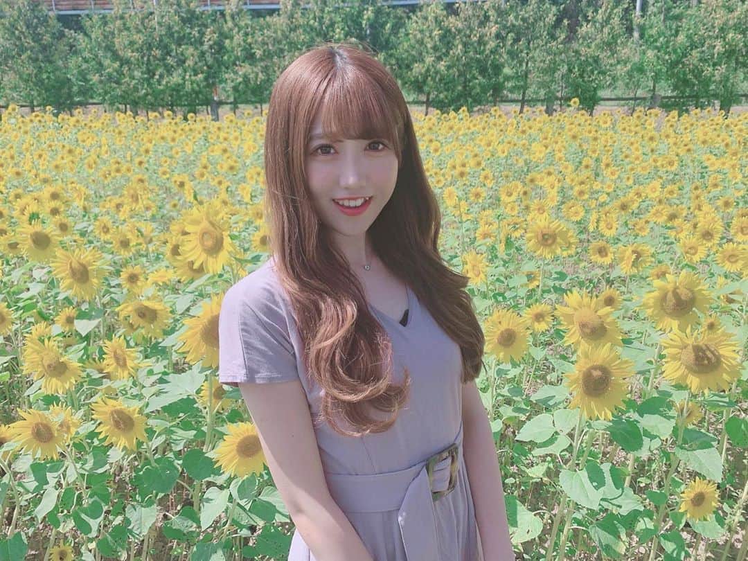 田口未彩のインスタグラム：「🌻  夏はやっぱり向日葵だよね  #向日葵　#ひまわり　#🌻　#ひまわり畑　#向日葵畑 #ワンピース　#パープルカラー #パープルコーデ #巻き髪　#ウェーブヘア　#大人コーデ　#大人女子　#大人女子コーデ」