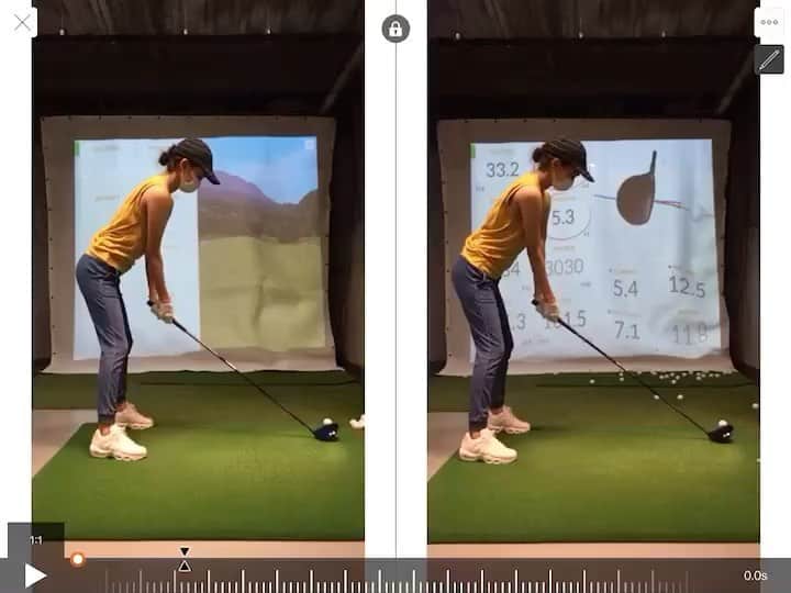 遠藤瞳のインスタグラム：「筒井先生のところへ🏌️‍♀️ 左before⛳️右after ドライバー迷子でしたが、 （まあほぼ迷子なんだけど笑） レッスンで沢山教えていただいて ようやく練習が楽しくなりました😭✨ 目指せ200yd⛳️  練習後は本当に汗だくドボドボですが 身体を動かせるのは気持ち良い🤩  #ゴルフ #ゴルフ女子 #golf」