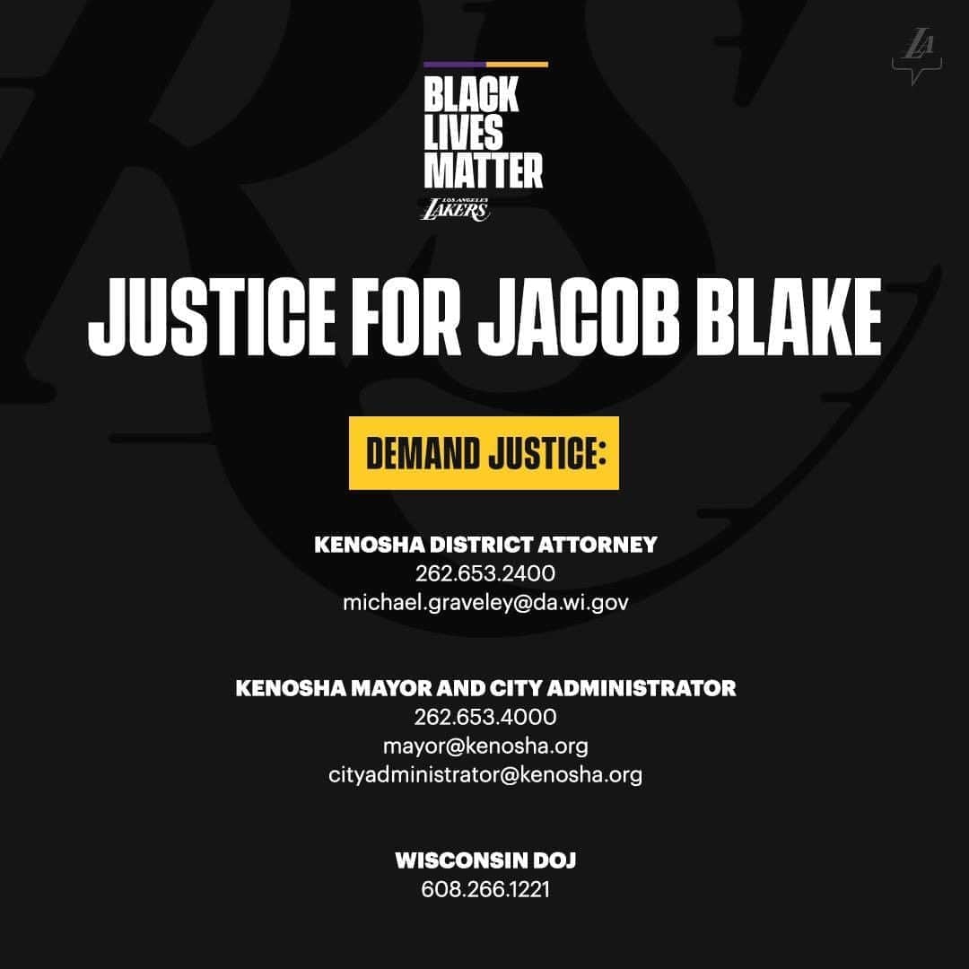 Los Angeles Lakersさんのインスタグラム写真 - (Los Angeles LakersInstagram)「#JusticeForJacobBlake」8月27日 9時39分 - lakers
