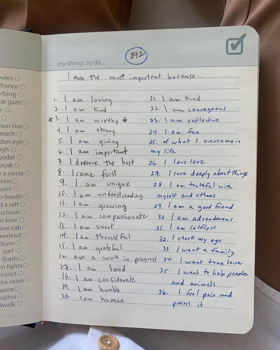 Brittenelle Fredericksのインスタグラム：「Started this list last year and finally got to 892. Every morning right when I woke up (before anything else) for five minutes, this would be the first thing I’d do. It’s wild how something so small in your day can add up to something massive. Disclaimer: I have shit hand writing 🧐」