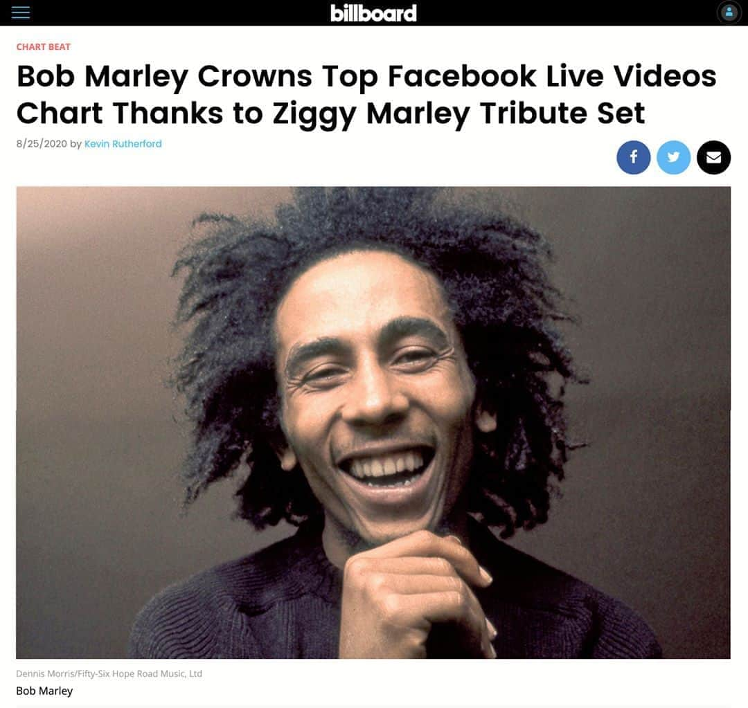 ボブ・マーリーさんのインスタグラム写真 - (ボブ・マーリーInstagram)「Read it in the news!!! The Gong topped @billboard's Live Video Charts thanks to @ziggymarley #bobmarley75 live tribute stream! Read the article at the link in story and check out the full set at the link in bio.⁣ ⠀⁣⁣⁣⁣⁣⁣⁣⁣⁣⁣⁣⁣⁣⁣⁣⁣⁣⁣ #ziggymarley #marleyfamily #LEGACY #reggae」8月27日 2時05分 - bobmarley