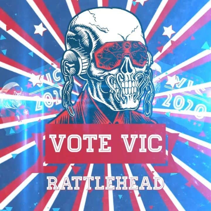 のインスタグラム：「Vote Vic Rattlehead 2020 T-Shirt/Bumper Sticker/Flag bundle. 72 hours only! Pre-order now! usstore.megadeth.com (link in bio)」