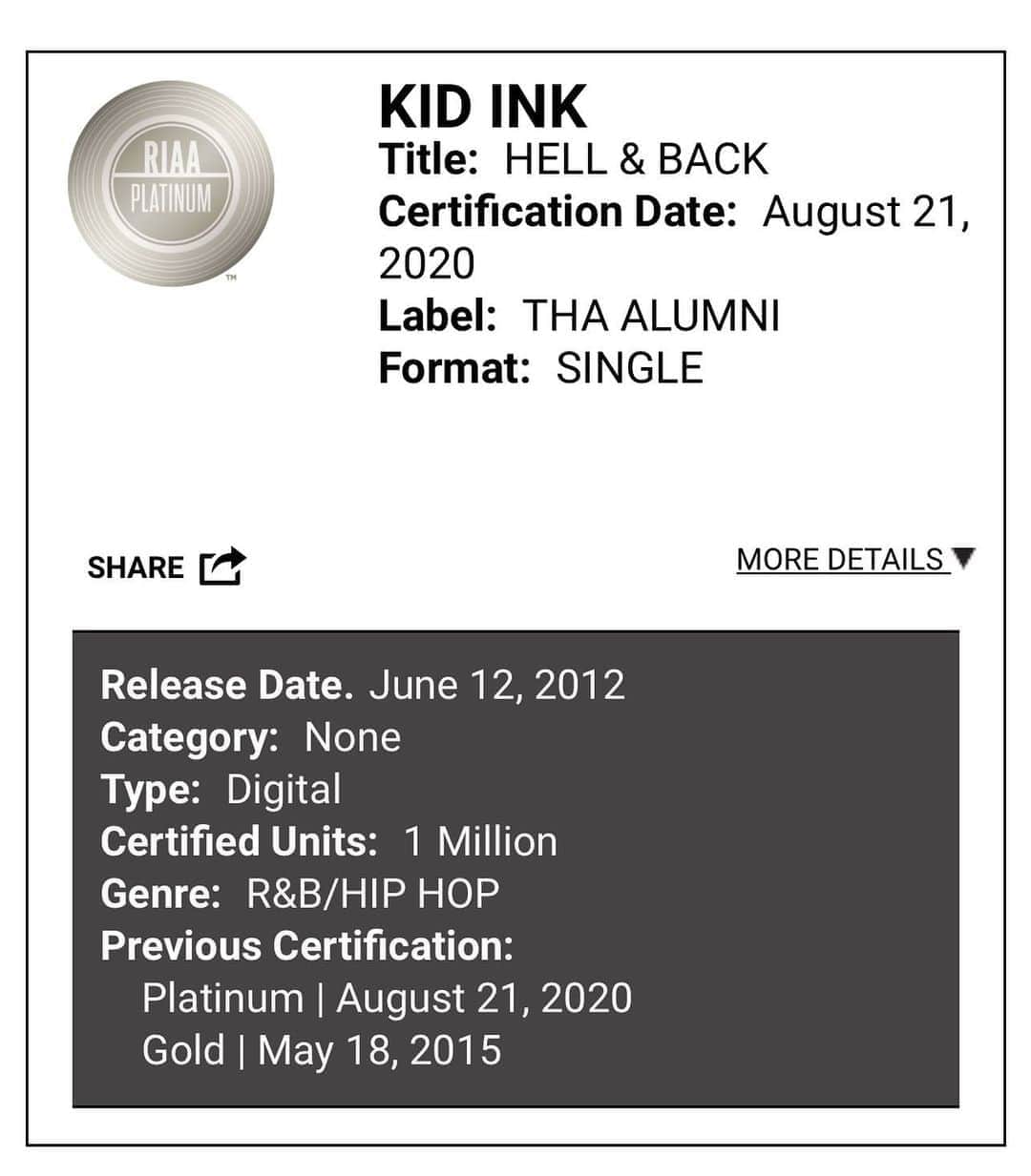 キッド・インクのインスタグラム：「That Independent Platinum hit a lil different」
