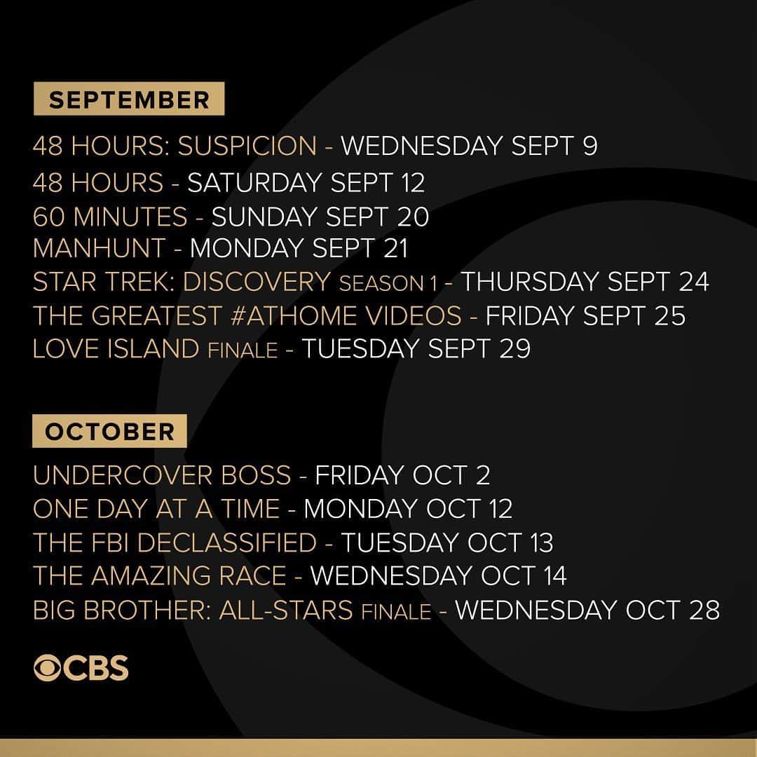 CBSさんのインスタグラム写真 - (CBSInstagram)「CBS in October is going to be amazing! Swipe Through 🌎」8月27日 4時11分 - cbstv