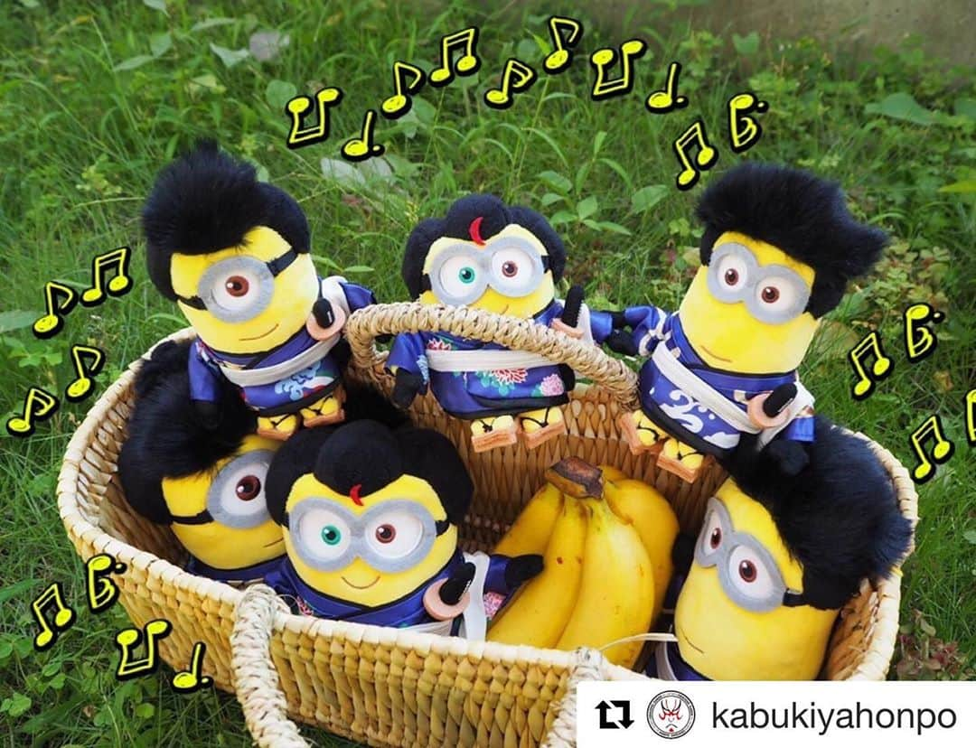 ミニオンさんのインスタグラム写真 - (ミニオンInstagram)「#Repost @kabukiyahonpo  ・・・ #MinionBananaDay  今日は #バナナの日！ 大好きなバナナと一緒に♪  「ミニオン」と歌舞伎のコラボ商品です。 #松竹歌舞伎屋本舗　各店舗、通販サイトにて販売中♪  ぬいぐるみ　各2,800円(税込） ぬいぐるみボールチェーン　各1,850円(税込）   https://kabukiyahonpo.com/kabukiminion/    #ミニオン　#minion　 #ミニオングッズ #ミニオン好きと繋がりたい  #ミニオン大好き  #ミニオンぬいぐるみ  #ミニオンボブ #ミニオンケビン #ミニオンスチュアート   #歌舞伎コラボ #歌舞伎　#白浪五人男 #キャラクター　 #キャラクターグッズ   #東京駅一番街　#東京駅 #東京駅キャラクターストリート  #歌舞伎座　#木挽町広場　 #公式通販サイトはプロフィールから  #楽天市場」8月27日 18時38分 - minion_officialjp