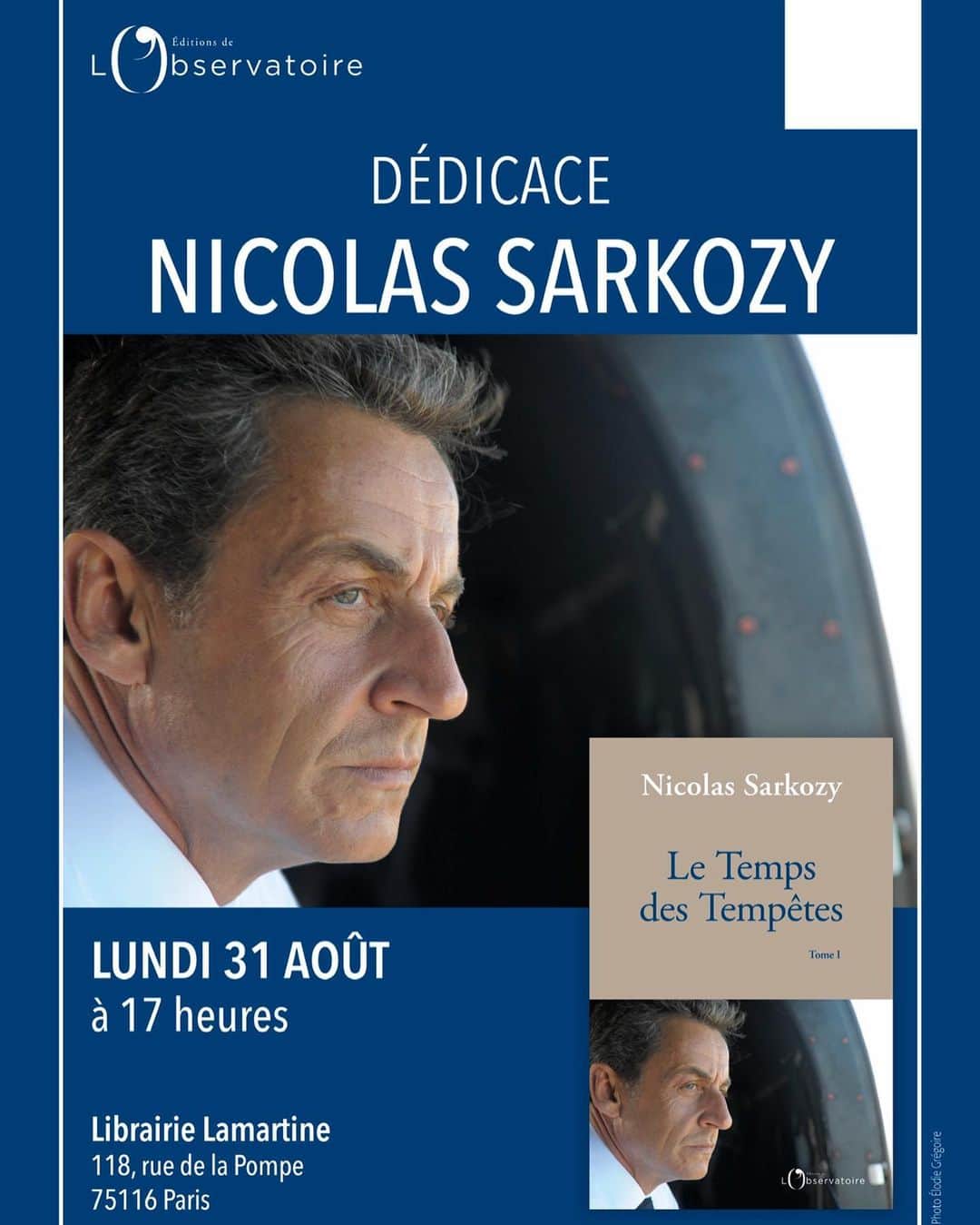ニコラ・サルコジのインスタグラム：「Je vous attends lundi à la  @librairie_lamartine à partir de 17h. Masqués bien sûr ;-) #letempsdestempetes」
