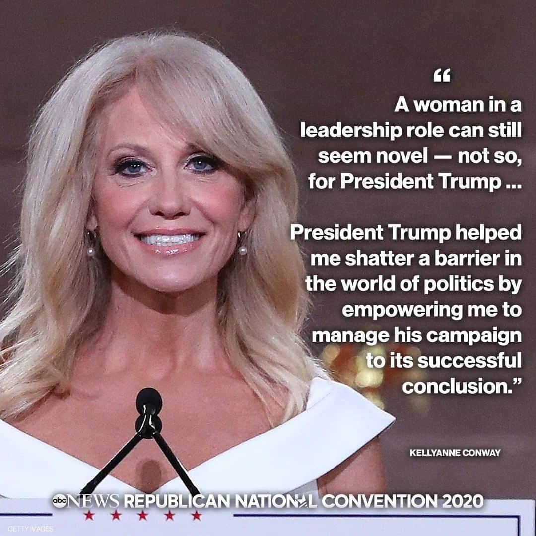 ABC Newsさんのインスタグラム写真 - (ABC NewsInstagram)「Kellyanne Conway: “A woman in a leadership role can still seem novel — not so, for President Trump … President Trump helped me shatter a barrier in the world of politics by empowering me to manage his campaign to its successful conclusion.” #RNC2020」8月27日 11時06分 - abcnews