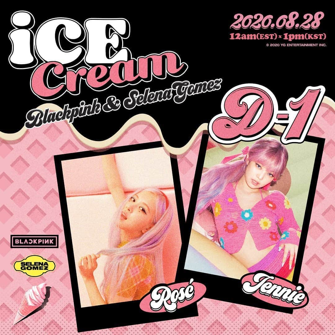 BLACKPINKさんのインスタグラム写真 - (BLACKPINKInstagram)「#BLACKPINK #블랙핑크 #SelenaGomez #셀레나고메즈 #IceCream #JISOO #지수 #JENNIE #제니 #ROSÉ #로제 #LISA #리사 #NewSingle #D_1 #20200828_12amEST #20200828_1pmKST #Release #YG」8月27日 13時01分 - blackpinkofficial