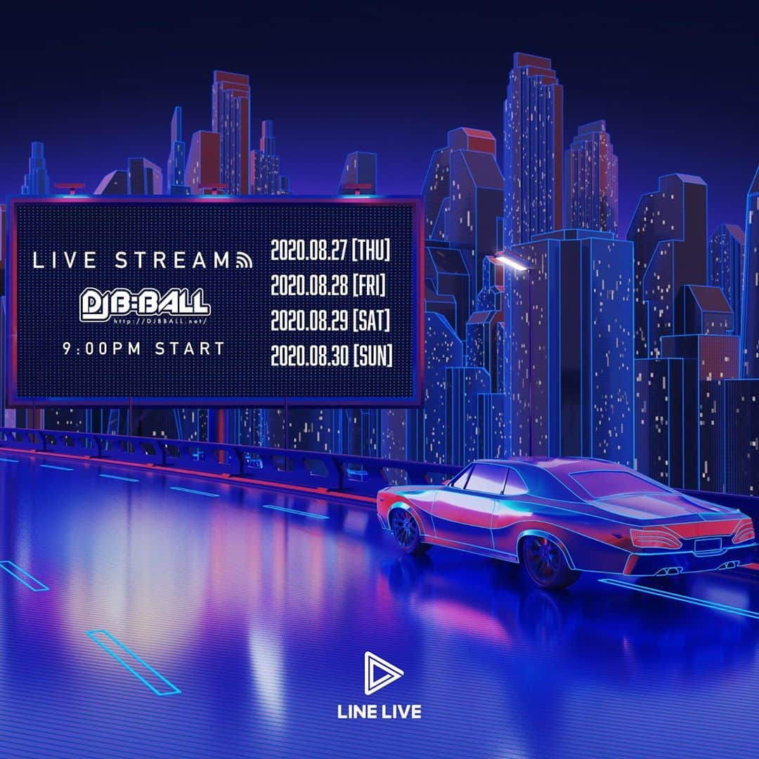 DJ B=BALLのインスタグラム：「LIVE STREAM📺 ON LINE LIVE▷ 27th - 30th.AUG 9:00PM START▷ 今週も木曜から日曜まで毎晩21時より配信します🤝 🎧🔊&📺or🖥&🍺🍷🍶🍸🥃」