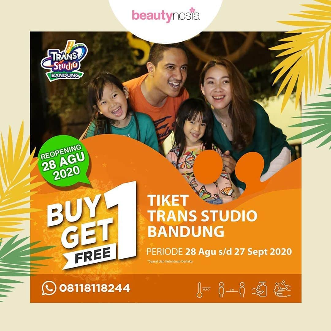 Beauty | Health | Fashionさんのインスタグラム写真 - (Beauty | Health | FashionInstagram)「Welcome back to the wordclass indoor themepark!⁣ ⁣ Agustus ceria untuk kamu semua yang sudah rindu untuk memacu adrenalin, nih! Tepat pada 28 Agustus 2020 Trans Studio Bandung kembali dibuka.⁣ ⁣ Harga weekday 180 Ribu, Jum’at 200 Ribu, Sabtu dan Minggu 280 Ribu. Nah, sebagai hadiah spesial untuk menyambut kembali kehadiran Anda, nikmati program Buy One Get One Free untuk setiap pembelian tiket masuk Trans Studio Bandung mulai dari tanggal 28 Agustus-27 September 2020. ⁣ ⁣ Jadi Ayo ajak kerabat, saudara dan orang terdekatmu sekarang juga Dapatkan tiketnya segera di www.transstudiobandung.com ⁣ ⁣ Bring back your smile only at Trans Studio Bandung #bringbackyoursmile #welcomeback #tsbisback #welcomehome #safety #themepark #happinessishere #indoorthemepark」8月27日 15時48分 - beautynesia.id