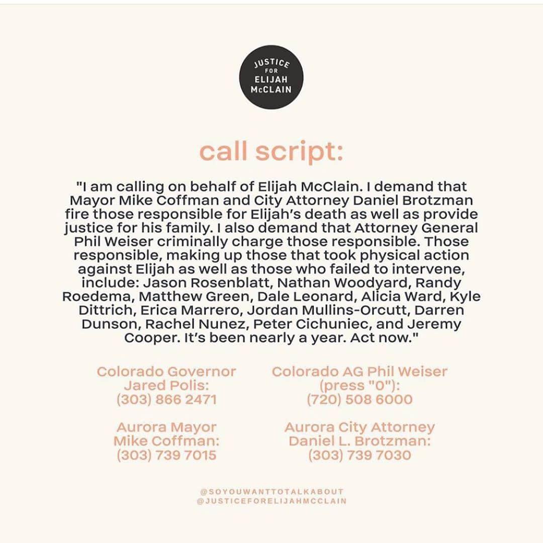 ジュリアナ・デヴァーさんのインスタグラム写真 - (ジュリアナ・デヴァーInstagram)「Elijah should be here. This is not a political issue. This is a human rights issue.  America can never be great if we can’t stop murdering our own citizens. Our human brothers and sisters are begging for justice, don’t sit by and just hope it will get better or that someone else will stop it.  Use your time, your voice and your resources to stand together and make this world better.  How? For one you can follow @justiceforelijahmcclain and help us finish out August with 10k calls and 10k letters to Colorado decision makers and demand justice.  This morning I called Governor Jared Polis @govofco and AG Phil Weiser @coag_philweiser, Mayor Mike Coffman @repmikecoffman and CA Daniel Brotzman @auroragov and demanded those responsible for the murder of #elijahmcclain are fired and charged. #filltheirfeed  You can also send your own postcards to their offices via the #USPS or purchase beautiful cards via @culturegreetings like I did. All info, addresses, instructions and script suggestions are available in the link in bio @justiceforelijahmcclain.  Do not quietly sit by while our fellow Americans are being traumatized by those they pay to protect them. Being Black is not a crime. It has to end now and it has to end with us 🙏🏼🙏🏽🙏🏾🙏🏿. . Graphics @shirien.creates @browngirlcurator Cards @soyouwanttotalkabout   #justiceforelijahmcclain #lettersforelijah #blacklivesmatter #protectblacklives」8月28日 4時53分 - cleverdeverwherever