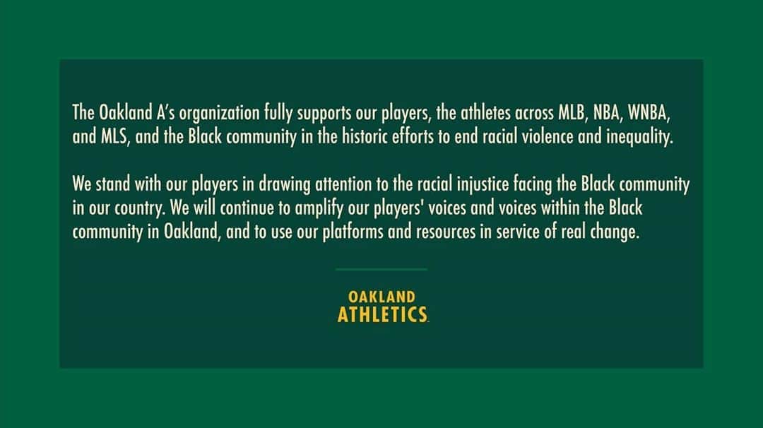 オークランド・アスレチックスさんのインスタグラム写真 - (オークランド・アスレチックスInstagram)「Statement from the Oakland A’s」8月28日 5時03分 - athletics
