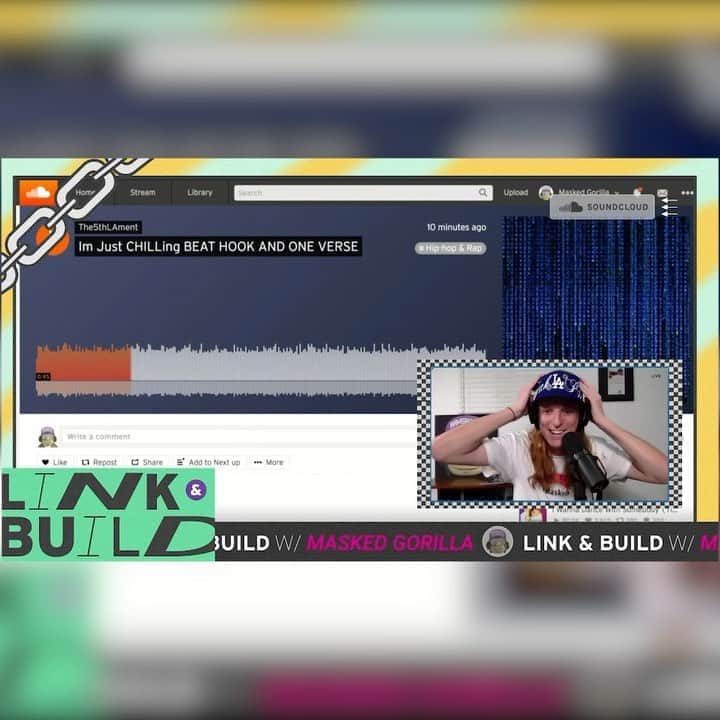 サウンドクラウドのインスタグラム：「We launched our new show Link & Build with @maskedgorilla a couple weeks back and the creator community is already buzzing about what new heat we’re about to drop this week.   Do you want to get your music played live? Follow our Twitch channel TODAY at 3PM PT / 6PM EST and submit your SoundCloud links in the chat for a chance to have your song played live on-air.  Catch #LinkandBuild Every Other Thursday on Twitch at 6PM EST. FOLLOW US @ the link in bio.」