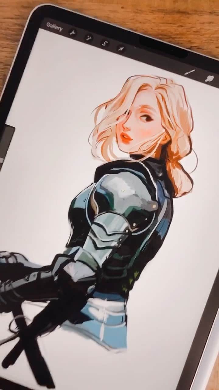 Laura Brouwersのインスタグラム：「Just a little vid of me drawing that GORGEOUS ARMOR SET AAA im still very new to procreate so it’s not very polished yet but I’m enjoying learning a lot!!」