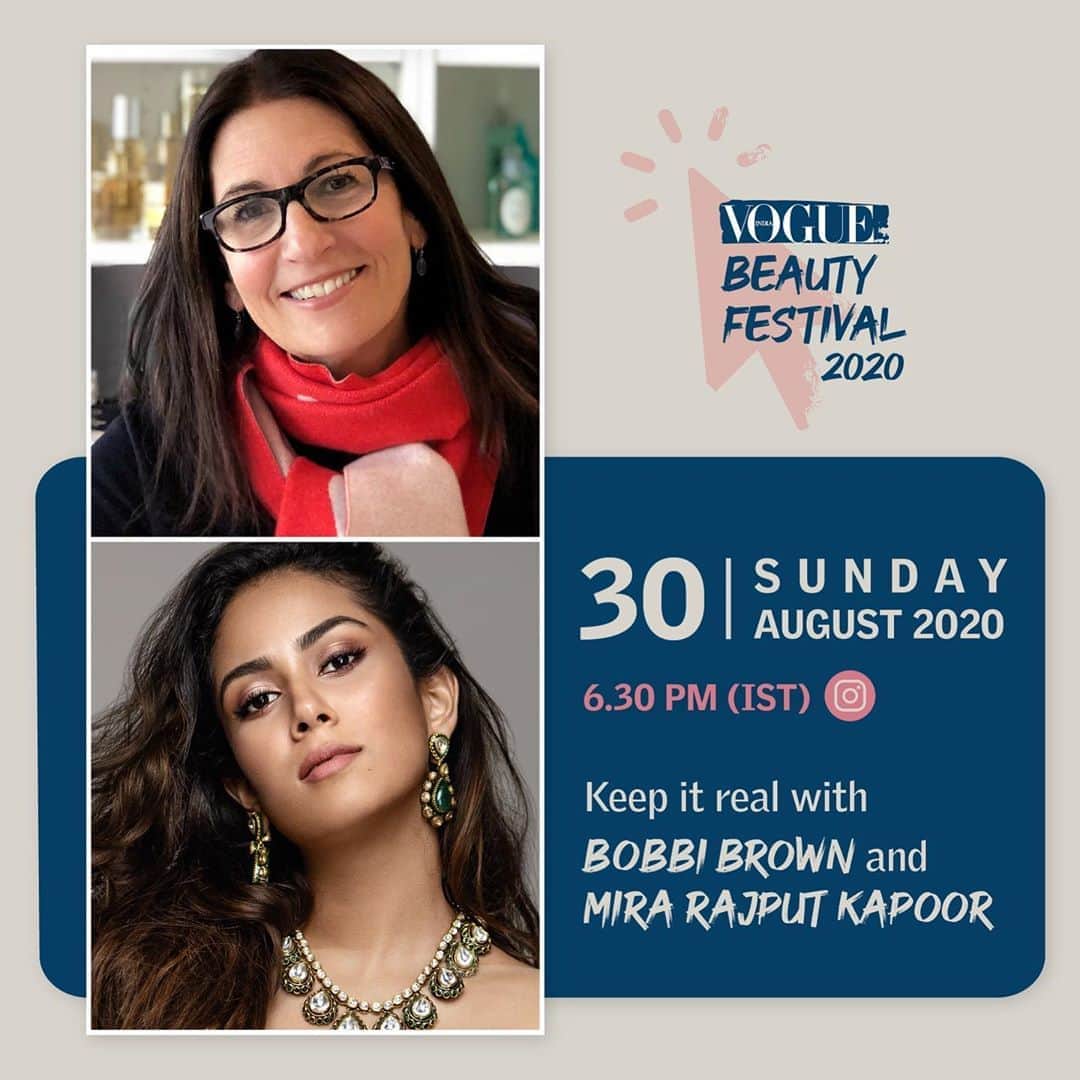 ボビー・ブラウンのインスタグラム：「The @vogueindia Beauty Festival goes live in 2 days, and on Sunday is my makeup masterclass with the gorgeous @mira.kapoor. This is exactly how I like to do makeup... natural & beautiful. Mark your calendars, bring your notebooks & your blush, and I’ll see you there. #VBF2020」