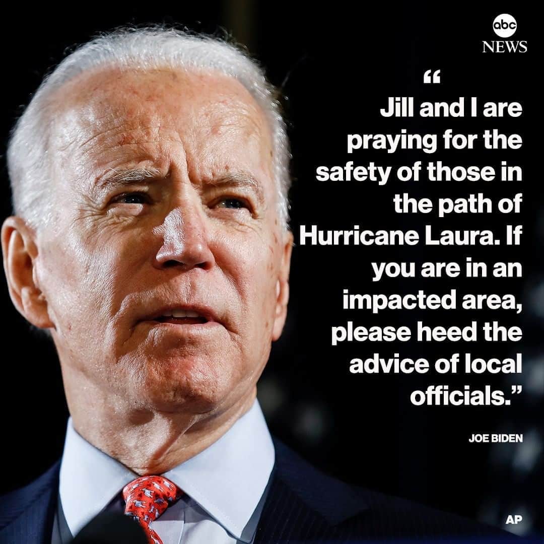 ABC Newsさんのインスタグラム写真 - (ABC NewsInstagram)「Democratic presidential nominee Joe Biden on #HurricaneLaura: "Jill and I are praying for the safety of those in the path of Hurricane Laura. If you are in an impacted area, please heed the advice of local officials."」8月28日 0時28分 - abcnews