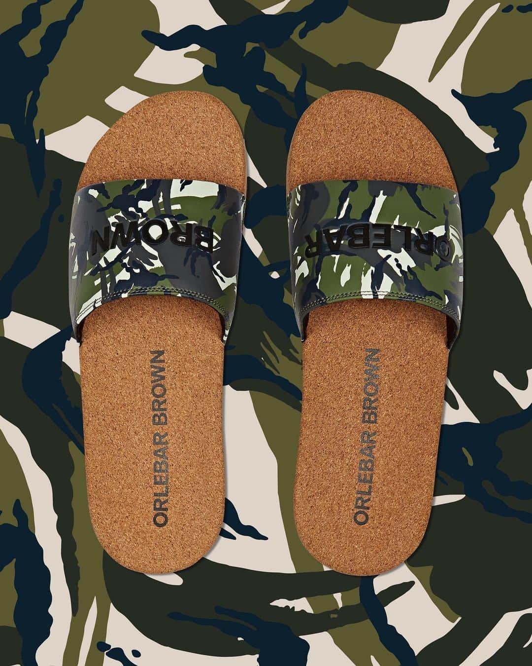 オールバーブラウンのインスタグラム：「Whether you're still working from home or packing for your next holiday, slip into our comfortable Haddon Cork Camo sliders on both occasions (tap to shop). Explore more colourways & footwear styles via our stories. #DoseOfSun #OrlebarBrown #OBsAroundTheWorld」