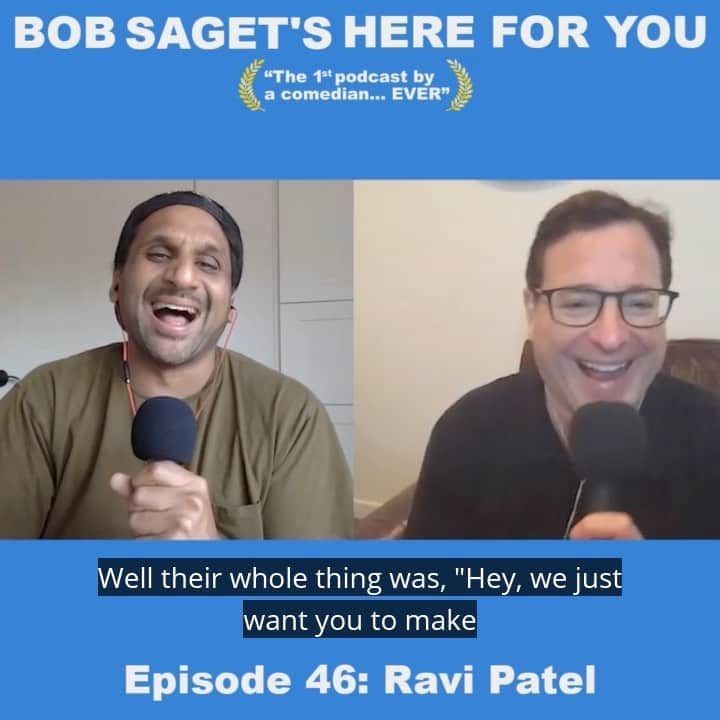 ボブ・サゲットのインスタグラム：「Loved talking with @showmetheravi on TODAY’S NEW PODCAST EPISODE titled, “Ravi Patel & Bob Reflect on The Passionate Projects That Have Changed Lives,” and Ravi’s new series premiering TODAY @hbomax #Pursuit of Happiness.” —LISTEN & SUBSCRIBE at—  apple.co/bobsaget  @applepodcasts @itunes @applemusic @studio71us」