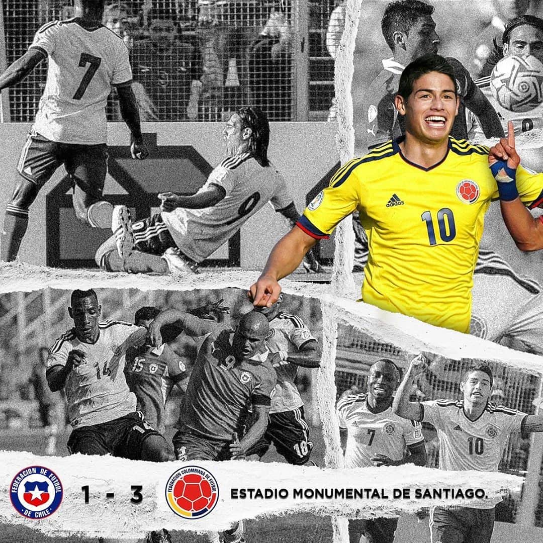 サッカー コロンビア代表チームのインスタグラム：「Hace 8⃣ años gritamos de alegría con este triunfo ⚽️  Recordamos el 11 de septiembre de 2012. Ese día nuestra selección mostró toda su garra y remontó un gran partido en Santiago de Chile.  🇨🇱 1⃣-3⃣ 🇨🇴  ⚽ @jamesrodriguez10 , @falcao y @teogutierrez_   🔥」