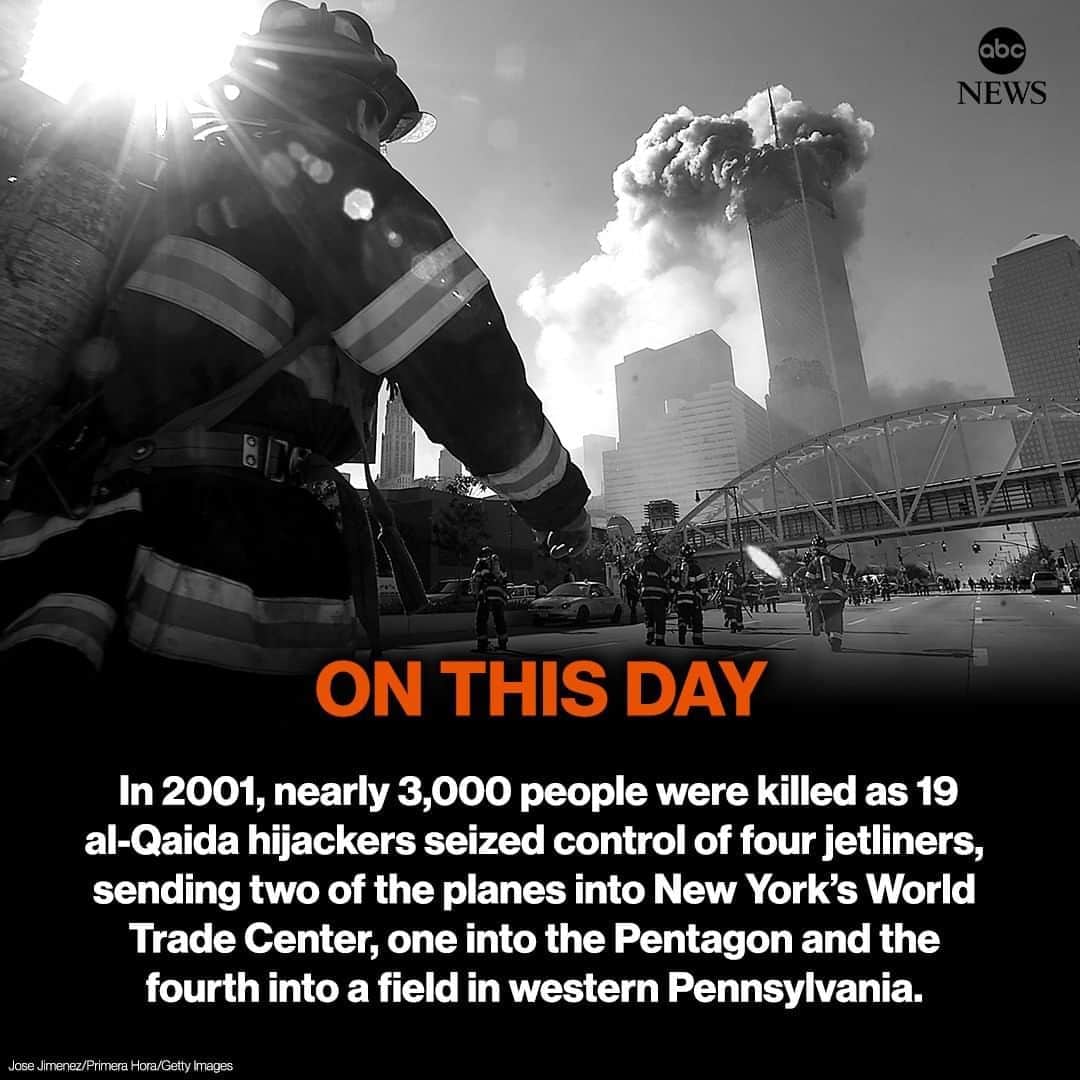 ABC Newsさんのインスタグラム写真 - (ABC NewsInstagram)「ON THIS DAY: In 2001, nearly 3,000 people were killed as 19 al-Qaida hijackers seized control of four jetliners, sending two of the planes into New York’s World Trade Center, one into the Pentagon and the fourth into a field in western Pennsylvania. #neverforget #onthisday #september11」9月11日 23時00分 - abcnews